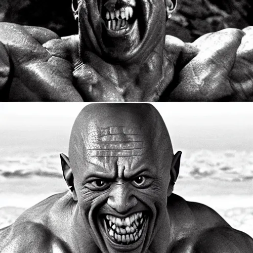 Prompt: gollum as Dwayne the rock Johnson, laughing