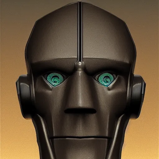 Image similar to an old photo portrait of noir robot detective, realistic mechanical face, hard surface,