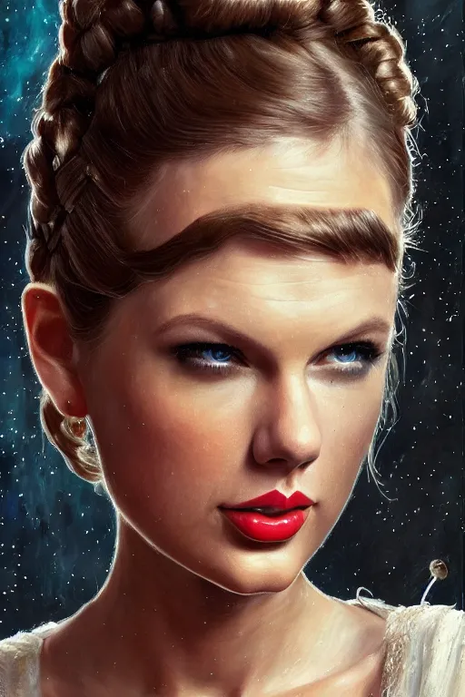 Image similar to Taylor Swift as Princess Leia in Star Wars, oil on canvas, intricate, portrait, 8k highly professionally detailed, HDR, CGsociety