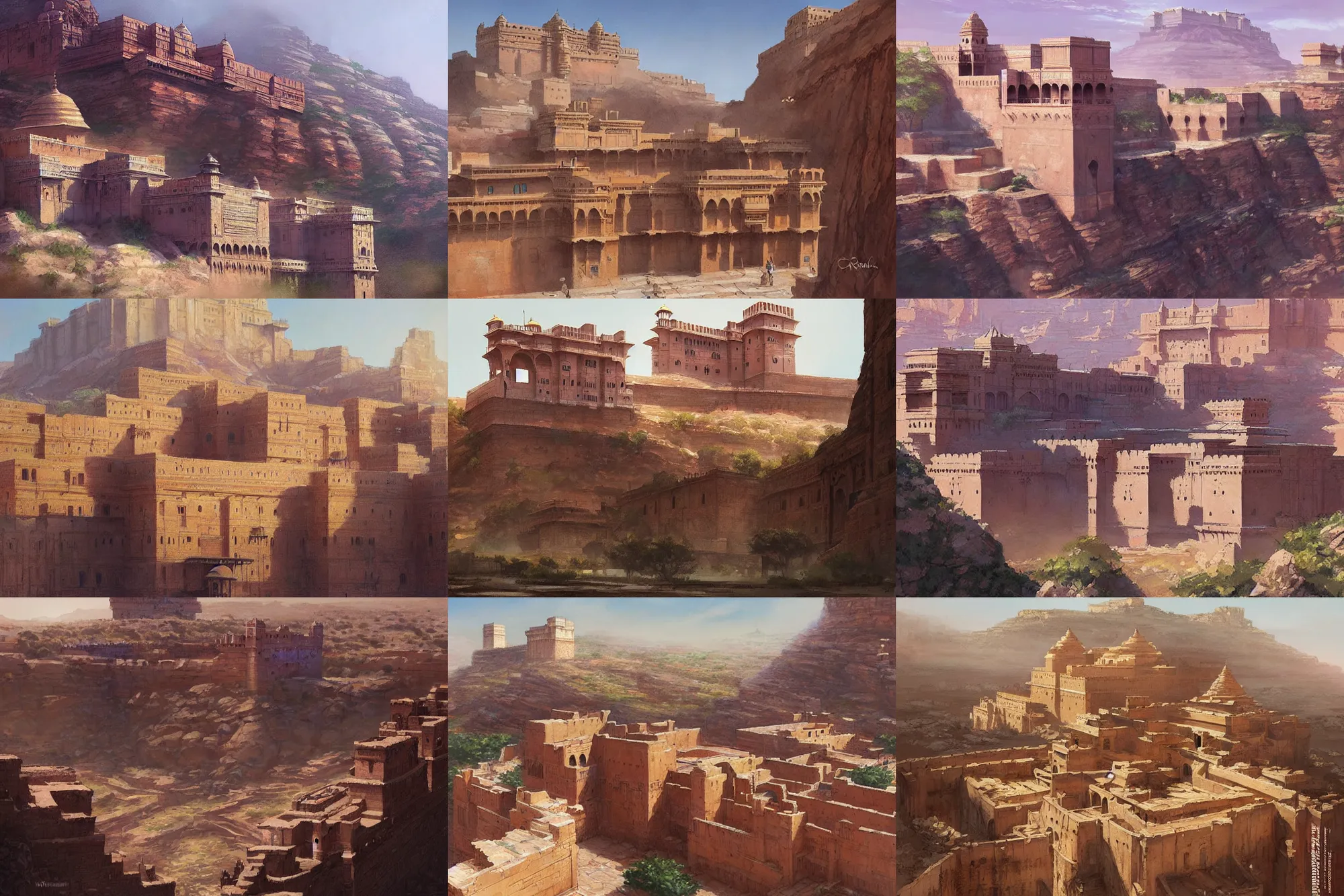 Prompt: painting of Mehrangarh Fort, art by artgerm and greg rutkowski and magali villeneuve