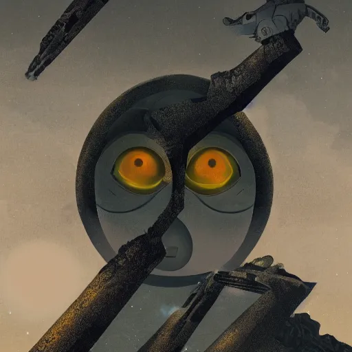 Image similar to eyeless watcher, dutiful return, golden age seraph bunkers, art by Aaron Douglas and Murakami, high detail, cinematic, cgsociety 8k