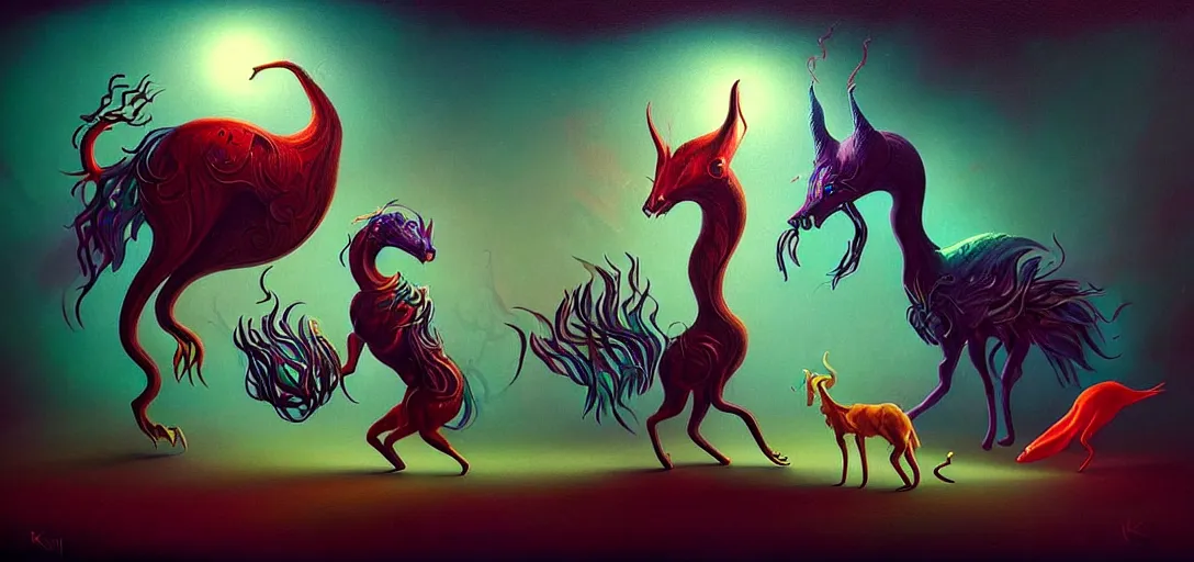 Image similar to strange mythical beasts of whimsy, surreal dark uncanny painting by ronny khalil