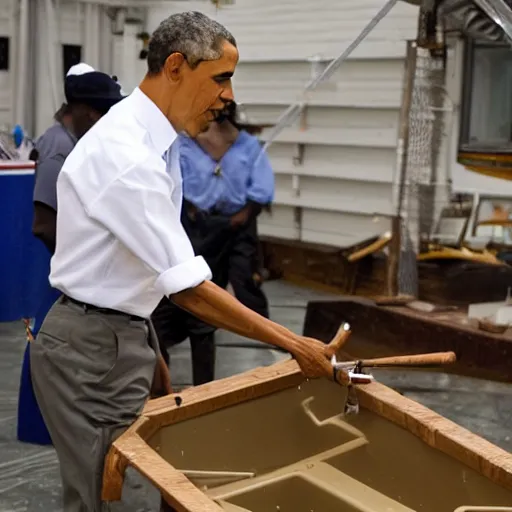 Image similar to president barack obama building a boat