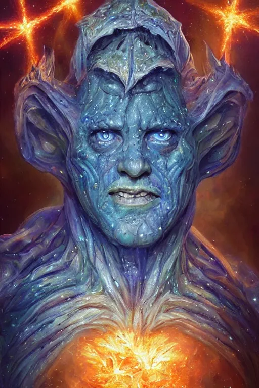 Prompt: beautiful oil painting with high detail of a wise Space ent(He has no skin, his full material is sheets of plasma stars folded into tree limbs) made of stars and plasma, hybrid from dungeons and dragons and art direction by James Cameron ;by artgerm; wayne reynolds art station; cinematic quality character render; low angle; ultra high quality model; production quality cinema model