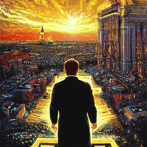 Prompt: Emmanuel Macron save the world, realistic, detailed, cinematic light, art by catholic saints