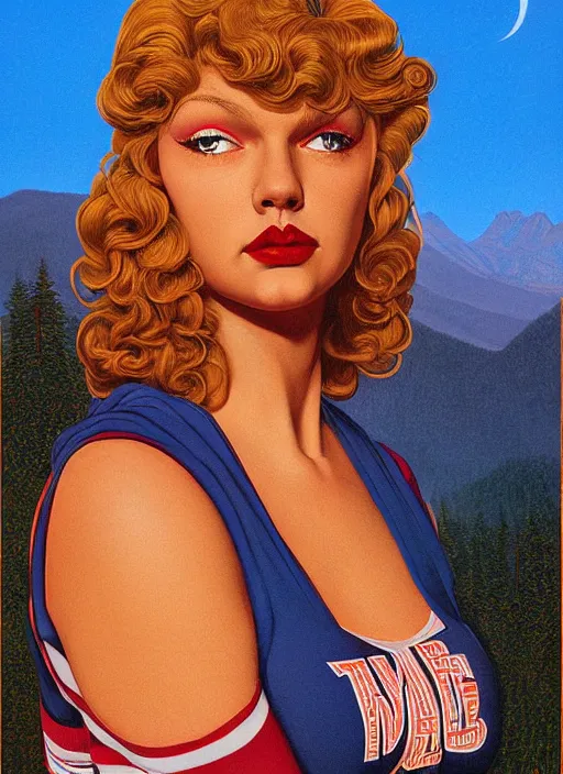 Prompt: portrait of talyor swift cheerleader, twin peaks poster art, from scene from twin peaks, by michael whelan, maxfield parrish, artgerm, retro, nostalgic, old fashioned