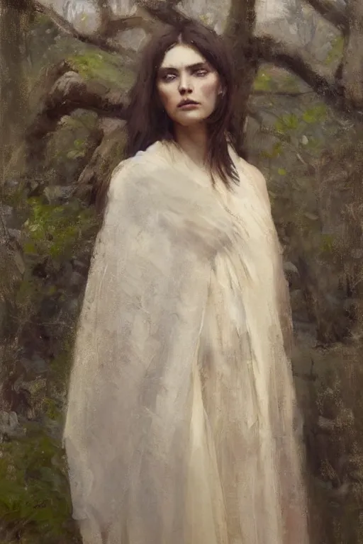 Prompt: Richard Schmid and Jeremy Lipking and Brom full length portrait painting of a young beautiful priestess woman