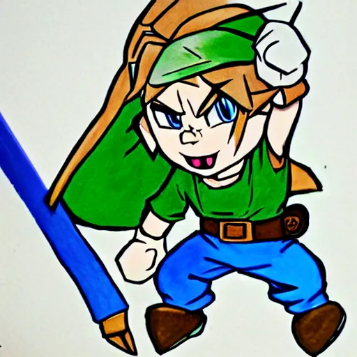 Image similar to Link from Zelda drawn in the style of Paper Mario