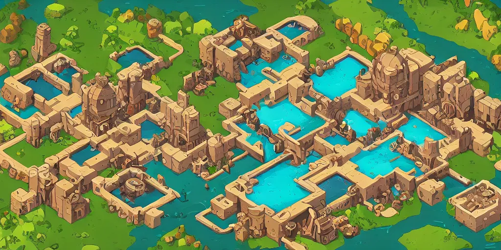 Image similar to A high detailed isometric vector art presenting an aerial view of a RPG room by dofus, Bastion, Transistor, pyre, hades, Patreon content, containing tables and walls, HD, straight lines, vector, grid, dnd map, map patreon, fantasy maps, foundry vtt, fantasy grounds, aerial view ,dungeondraft , tabletop, inkarnate, dugeondraft, roll20