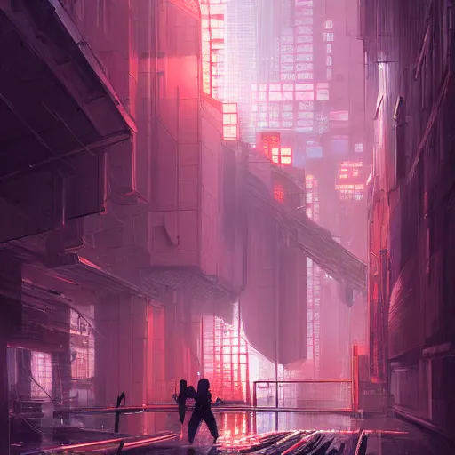 Image similar to door, cyberpunk, megastructure, street, complimentary contrast, dramatic lighting, gorgeous view, depth, painted by stanley lau, painted by greg rutkowski, painted by stanley artgerm, digital art, trending on artstation