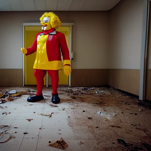 Prompt: ronald mcdonald in an abandoned hospital