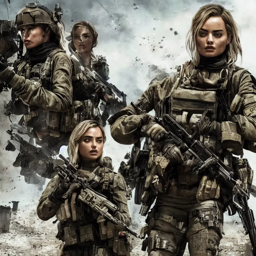 Prompt: ana de armas and margot robbie as a Call of Duty Modern warfare character highly detailed war torn environment epic pose