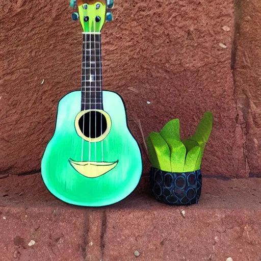 Prompt: avocado ukulele painted by kalho