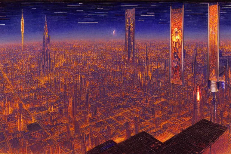 Image similar to a scifi illustration, Night City on Coruscant by william holman hunt