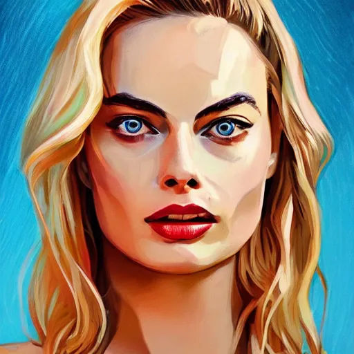 Image similar to Margot robbie, Illustration, Acrylic Paint, 4k, artstation