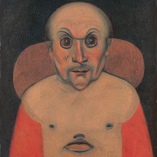 Image similar to portrait of alexander abdulov, with a red eyes, satanic body, head of old man