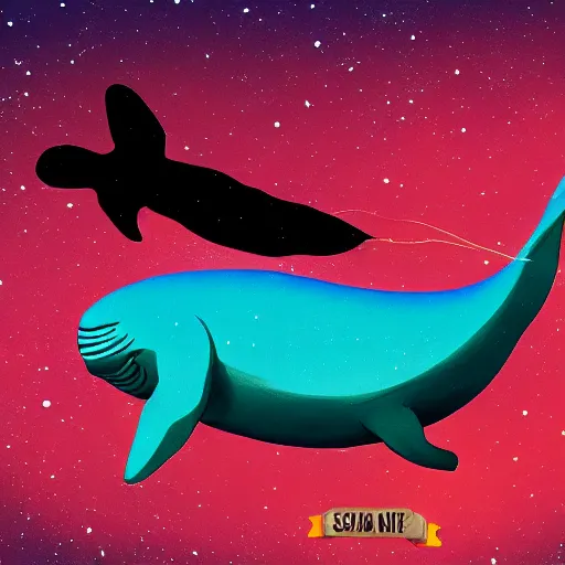 Image similar to Bojack Horseman riding a whale in space, digital art, Bojack Horseman