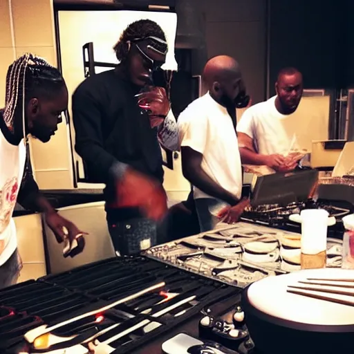 Prompt: young thug cooking in the studio,