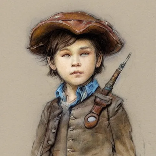 Image similar to ((color sketch)) by Jean-Baptiste Monge !!!!!!!!!!!!!!!!!!!!!!!!!!!!!!!!!!!!! (((((((((((((portrait of boy dressed as steampunk detective wearing leather gloves . muted colors.)))))))))))))