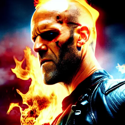 Image similar to Jason Statham as ghost rider 4K quality super realistic