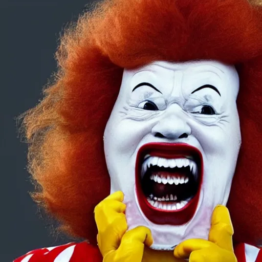 Prompt: ronald mcdonald screaming so much of pain alone
