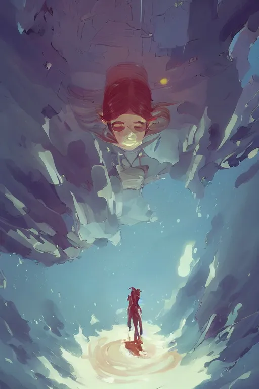 Image similar to looking up into the sky i see an anxious reflection of myself behance hd artstation by jesper ejsing, by rhads, makoto shinkai and lois van baarle, ilya kuvshinov, ossdraws, that looks like it is from borderlands and by feng zhu and loish and laurie greasley, victo ngai, andreas rocha