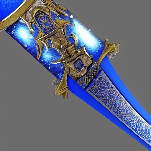 Image similar to arabian saber, object, close - up, blue edge, curved blade, obsidian metal, artstation, intricate