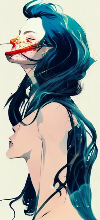 Image similar to lots of swirling, dreamy, thick smoke exhaled from a pretty young woman's open mouth, smoke drifting all around, by conrad roset, dramatic digital art, trending on artstation
