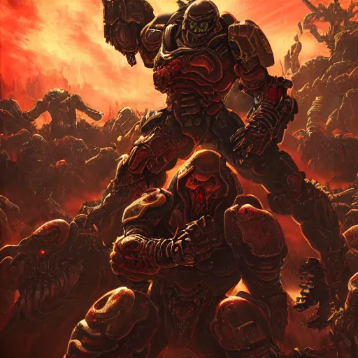 Prompt: doom slayer killing demons in hell, intricate detail, anime style, epic composition, 4 k
