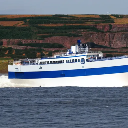 Image similar to a blue white black ferry at the sea outside helsingborg