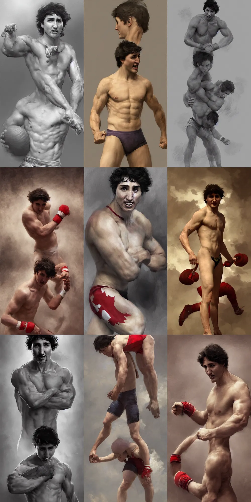 Prompt: justin trudeau as a college wrestler, highly detailed, artstation, concept art, sharp focus, ruan jia, jurgens, orientalism, bouguereau