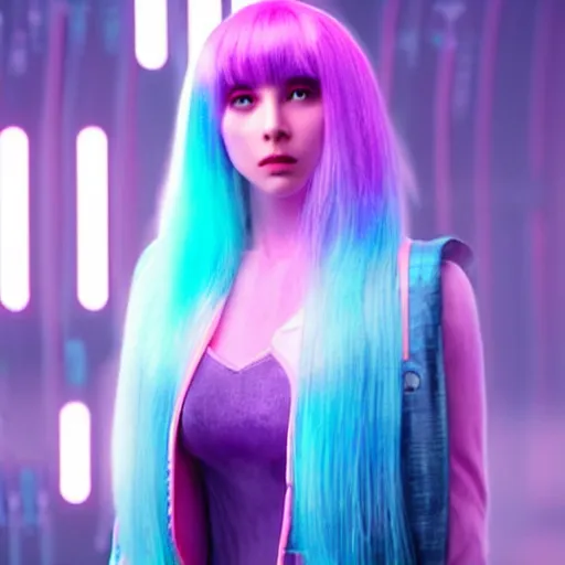 Prompt: joi from blade runner 2 0 4 9 as a giant pink translucent hologram with blue hair, neo - noire