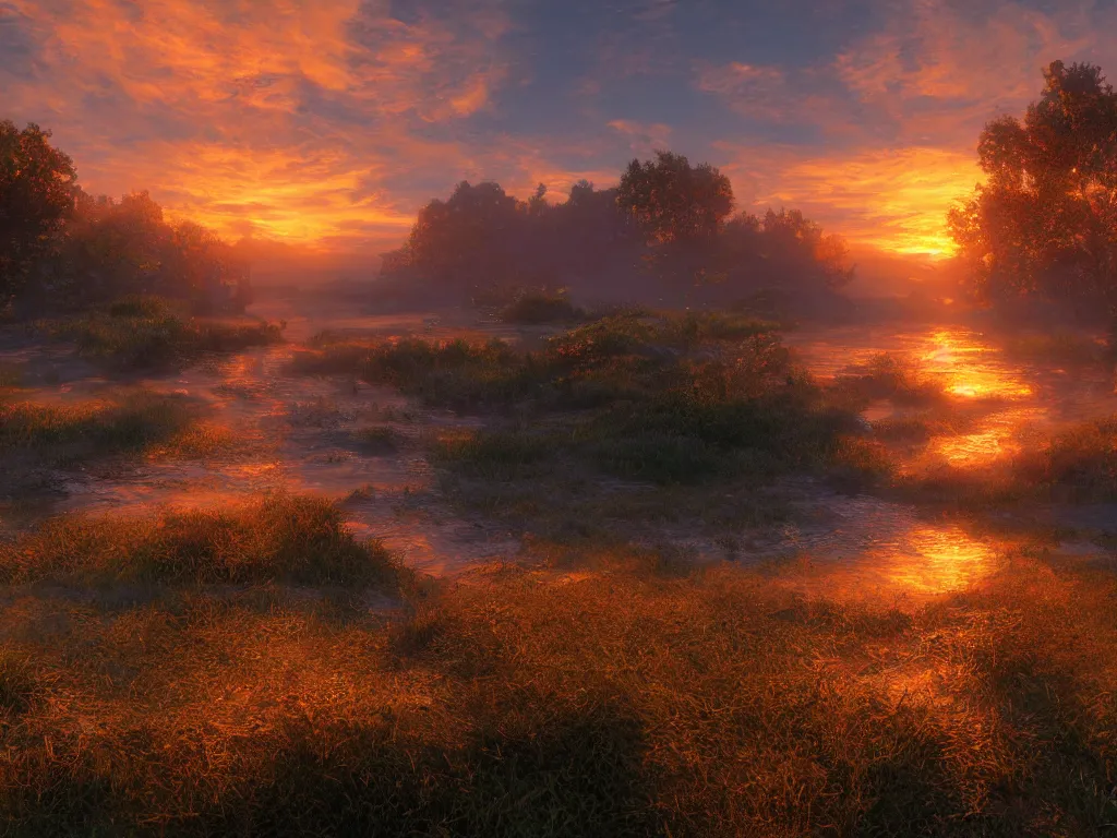 Image similar to Impressionist sunrise, hdr, ue5, unreal engine 5, cinematic 4k wallpaper, ultra detailed, high resolution, Artstation, award winning.