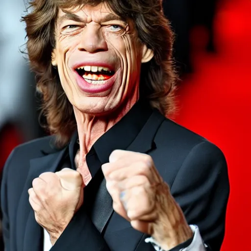 Image similar to mick jagger laughing angrily at the camera