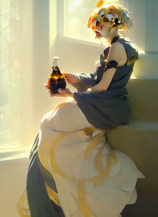 Prompt: kagamine rin drink water, elegant, highly detailed, digital painting, artstation, concept art, smooth, sharp focus, illustration, art by artgerm and greg rutkowski and alphonse mucha