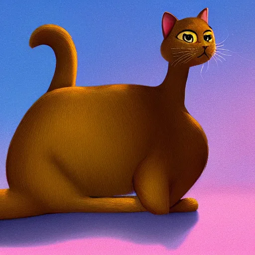 Prompt: golden cat with a black spot on her trunk, an old house with a window over a hill, blue sky, trending on artstation, trending on deviantart, pixar movie, colorul, vibrant colors