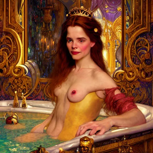 Image similar to portrait of the beast from beauty and the beast in the bath tub by disney. fantasy painting by gaston bussiere craig mullins jc leyendecker gustav klimt artgerm greg rutkowski john berkey, bergey, craig mullins, ruan jia, raymond swanland, tom lovell