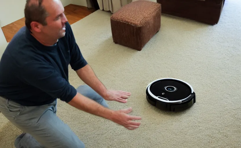 Prompt: Jeff bezoz steals a roomba