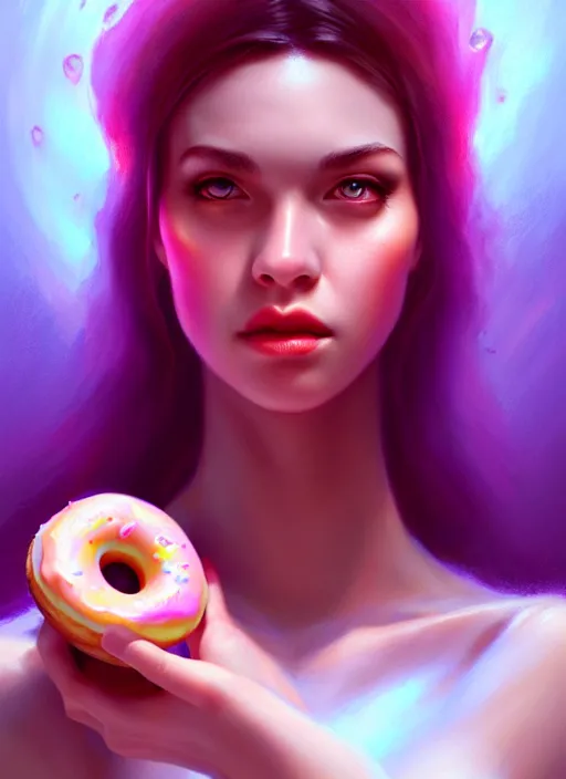 Prompt: a smoothie flavored donut, diffuse lighting, fantasy, highly detailed, photorealistic, digital painting, artstation, illustration, concept art, smooth, sharp focus, in the style of tom bagshaw