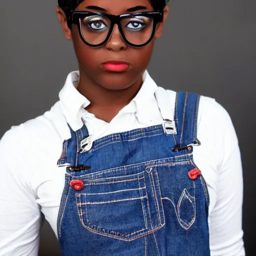 Image similar to a nerdy 17 year old black girl, comic book style, marvel comic book style, wearing overalls, highly detailed, concerned