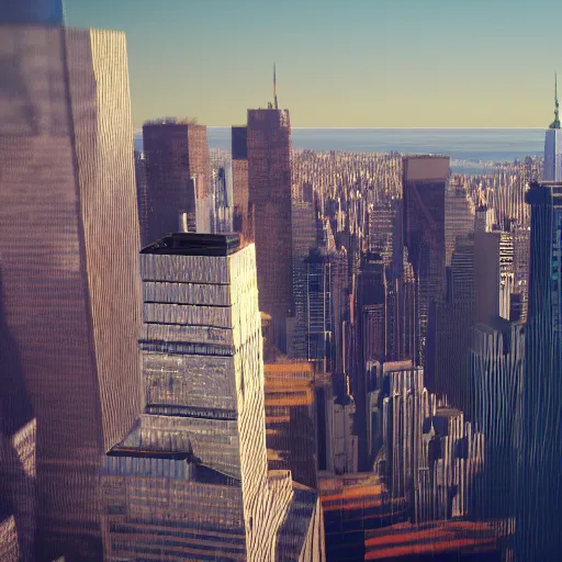 Prompt: A bald eagle perched atop a NYC skyscraper, concept art, artstation, unreal engine, 3d render, HD, Bokeh