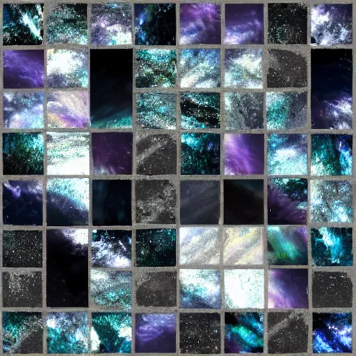 Prompt: dark matter faceted reality breaks into fragments, the mother - of - pearl sky and the black window