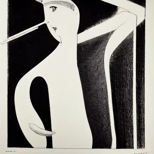 Image similar to fashion design, white background, black and white, woodcut, beardsley, aubrey, crepax, guido, moholy - nagy, laszlo, bauhaus, walter gropius, josef albers, oskar schlemmer