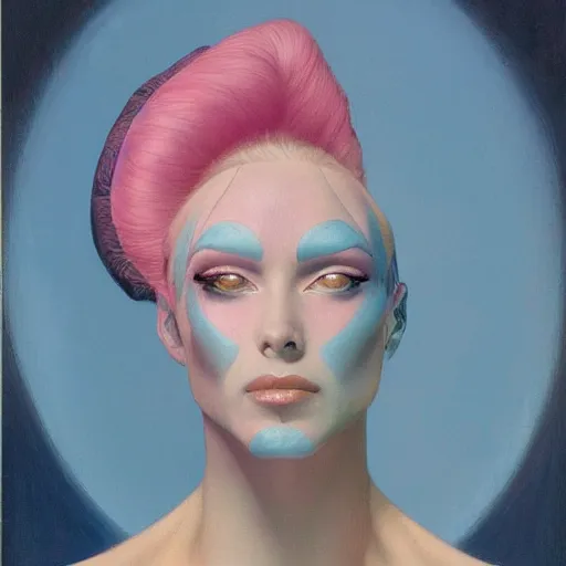 Image similar to portrait of a blue and pink queen, by gerald brom