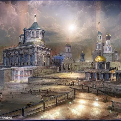 Image similar to photo fantastic ancient Russian city of Kitezh, concept art,