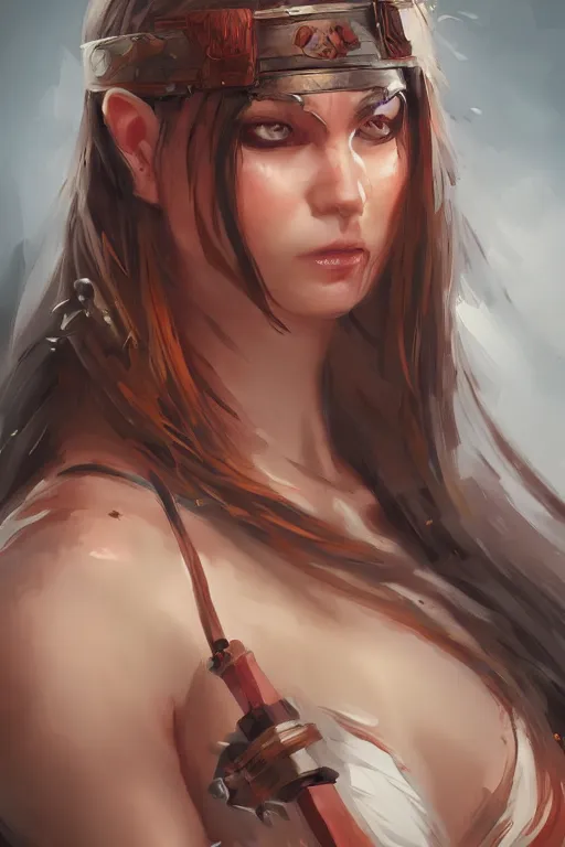 Image similar to portrait of a barbarian female, ultra sharp, very detailed, high quality focus by wlop