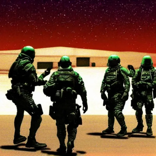 Image similar to special forces arresting a martian at roswell at night