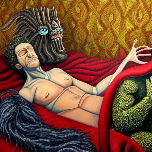 Image similar to highly detailed painting, the sleep of reason brings forth monsters