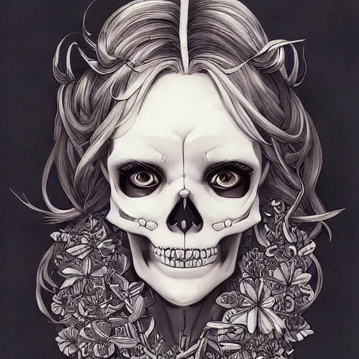 Image similar to anime manga skull portrait young woman angel disney skeleton, intricate, elegant, highly detailed, digital art, ffffound, art by JC Leyendecker and sachin teng