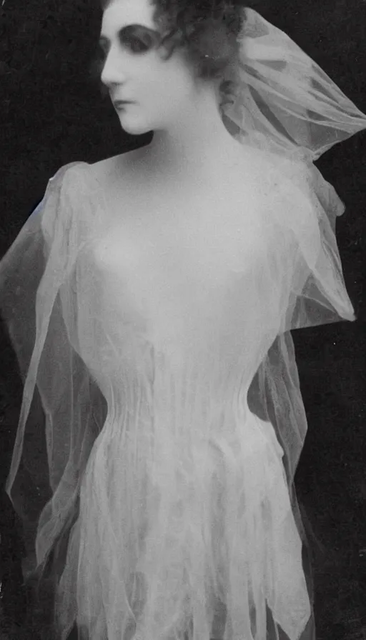 Image similar to 1922 spirit photography of a beautiful Victorian ghost in a corset